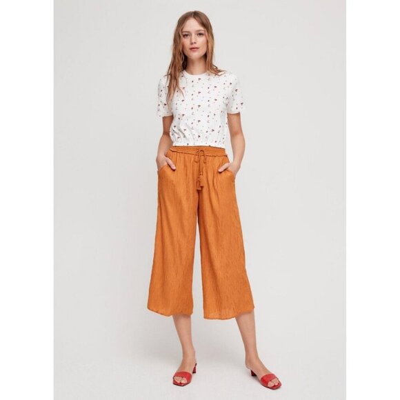 Aritzia WILFRED Nanterre Amber Earth Gold Modal Culottes Cropped Pants, Size S - Picture 9 of 15